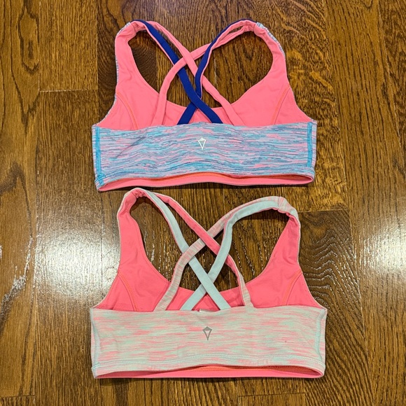 Set of 2 Ivivva Colorful Crisscross Sports Bras Vitality and Space Dye Pink Blue - Picture 2 of 3